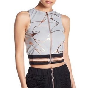 Lime & Vine Thea Swirl Rose Gold Zip Crop Top Sz S